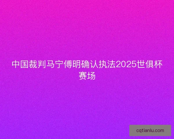 中国裁判马宁傅明确认执法2025世俱杯赛场 中国裁判马宁傅明确认执法2025世俱杯赛场