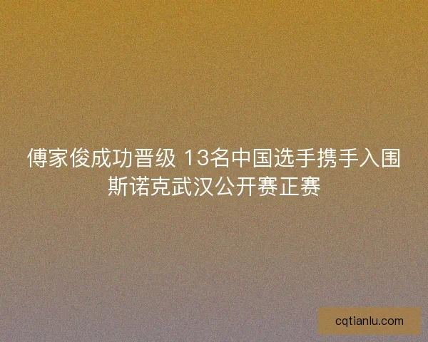 傅家俊成功晋级 13名中国选手携手入围斯诺克武汉公开赛正赛
