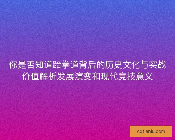 你是否知道跆拳道背后的历史文化与实战价值解析发展演变和现代竞技意义